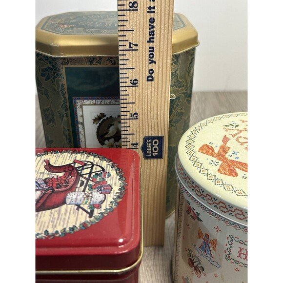 Set Of 3 Assorted Vintage Metal Christmas Tins Holidays Winter Victorian - Picture 14 of 14